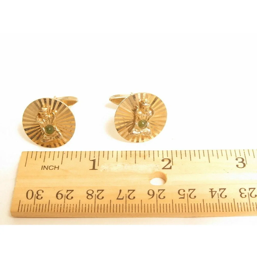 Vintage Buddha Signed Swank Jade Cab Patented Gold Plated Cufflinks*Groom*Formal